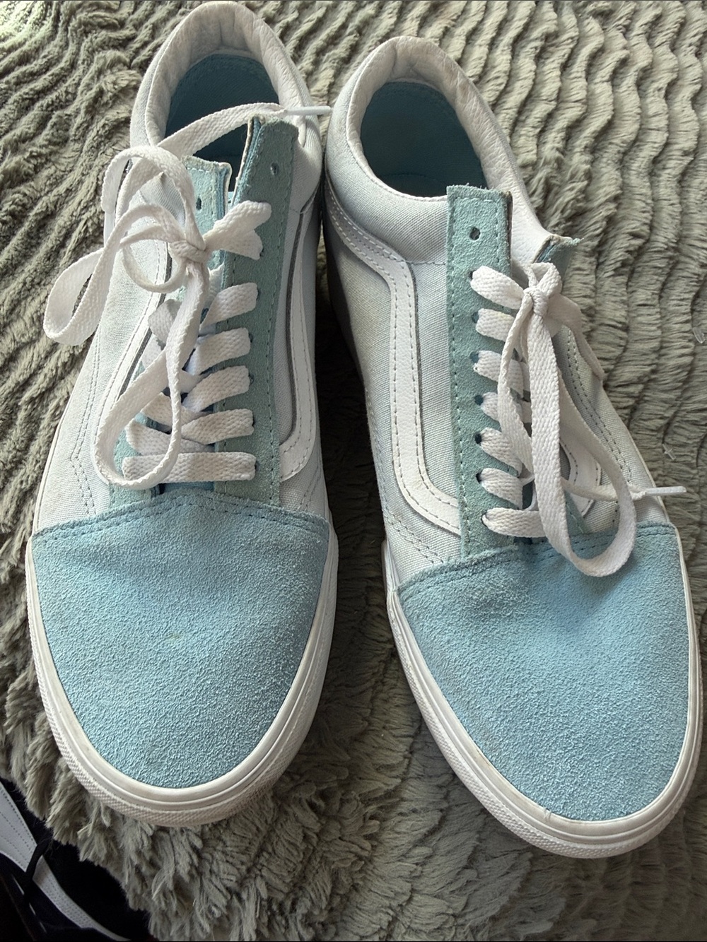 Vans Old Skool Platform Sneakers in White and Light Blue